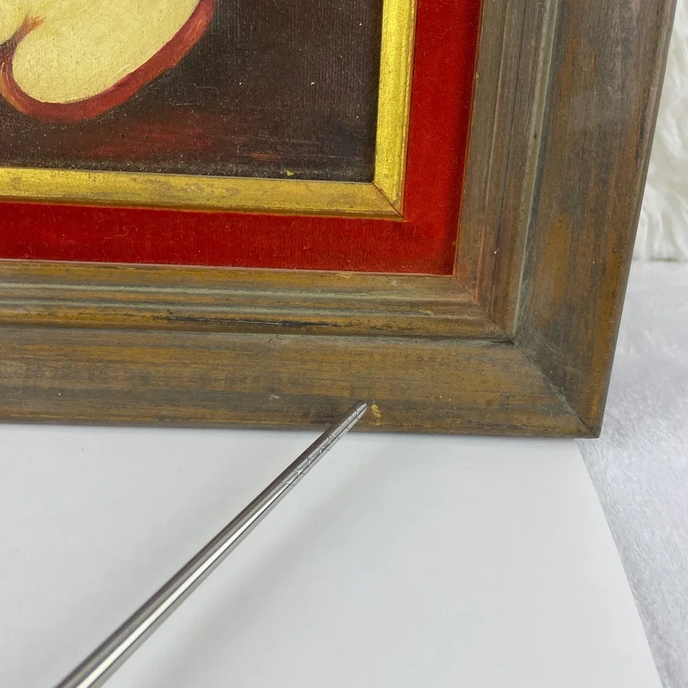 Antique French Still Life Oil Painting Red Apple Gold Frame Red Velvet Mat - Picture 3 of 16